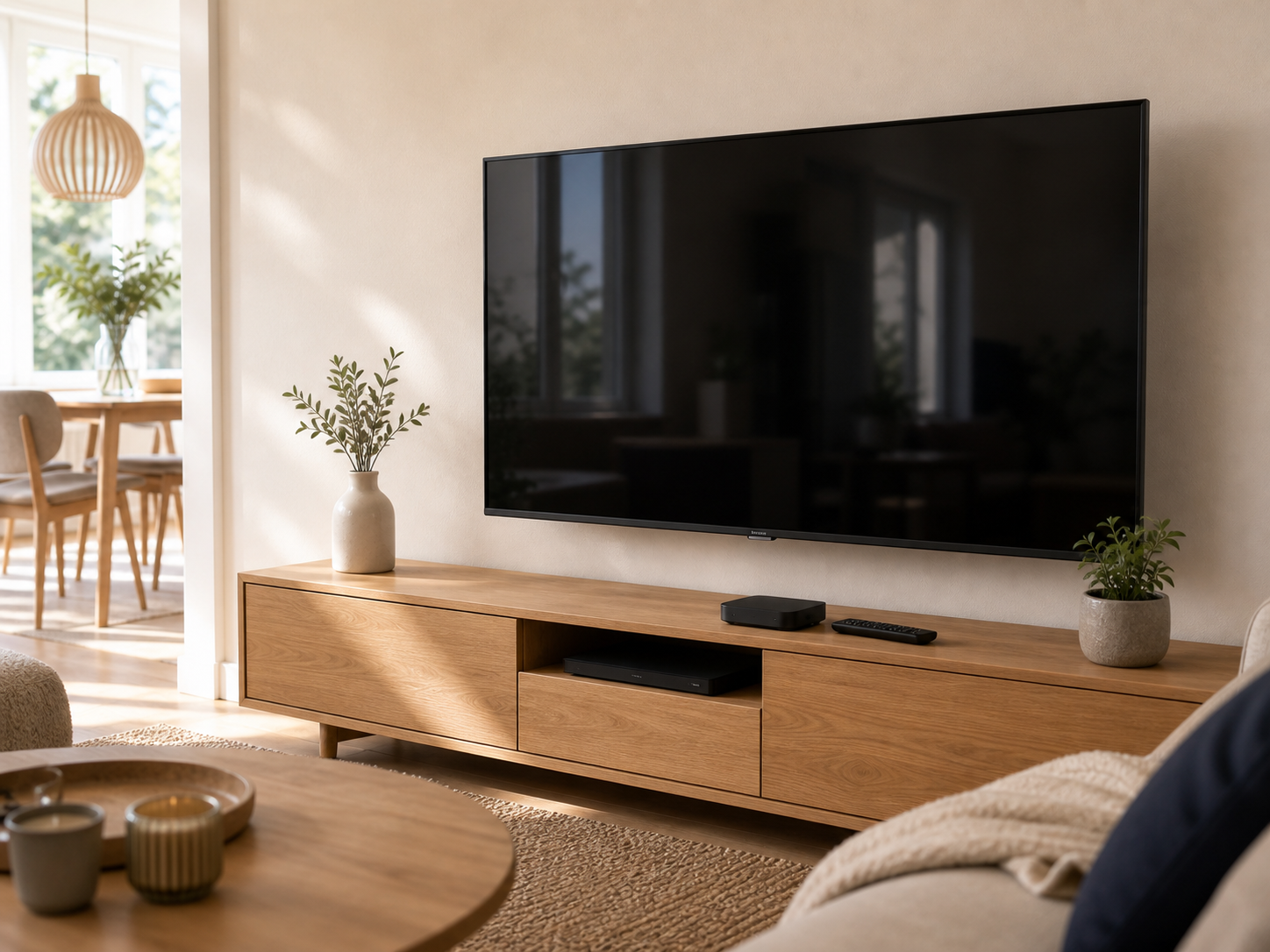 TV och streamingutrustning i vardagsrum